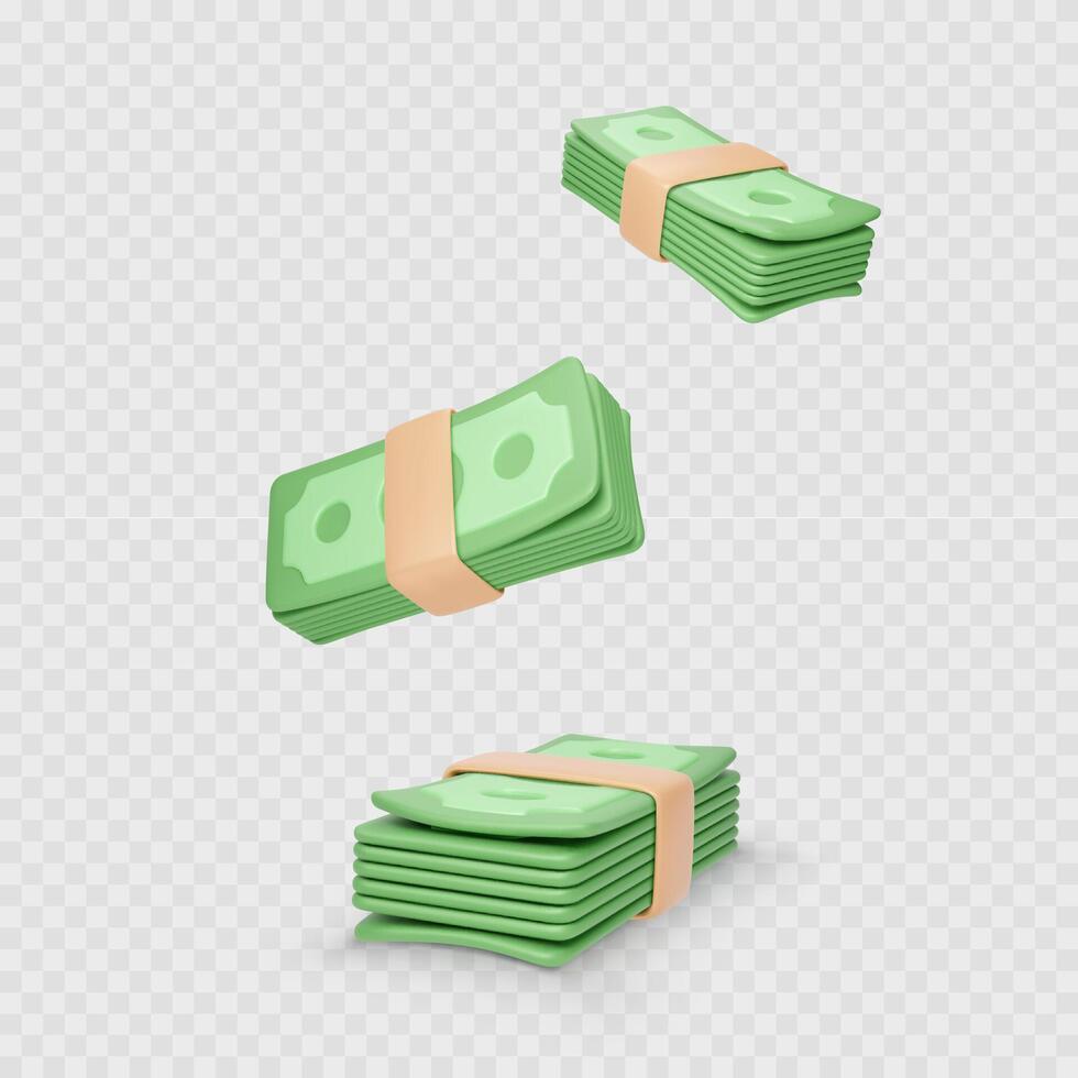 pilha do dinheiro. verde dólar pacote. papel moeda dentro desenho animado realista estilo. o negócio e finança objeto. vetor ilustração