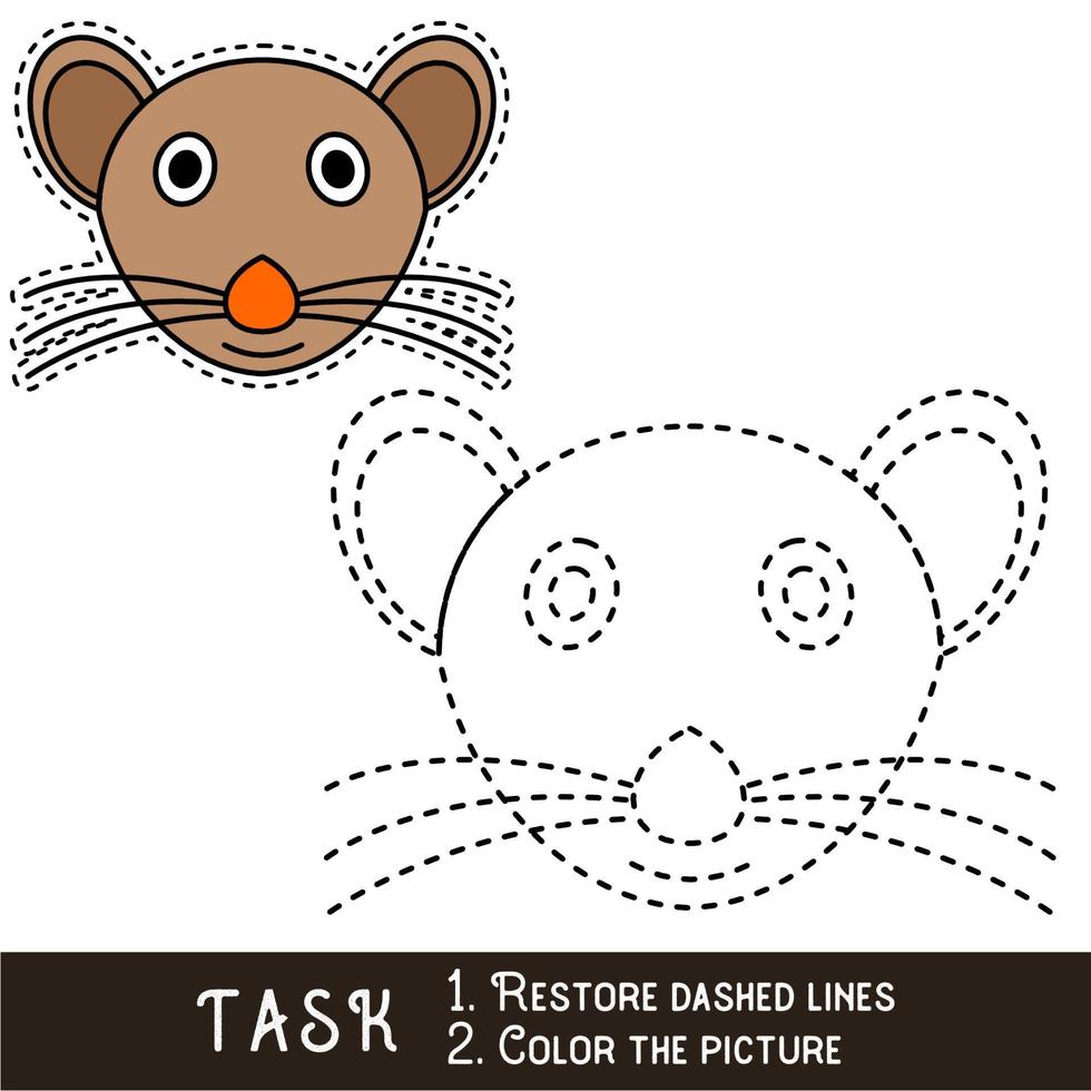 planilha de desenho para crianças pré-escolares com nível de dificuldade de jogo fácil, jogo educativo simples para crianças, traçando uma linha do rosto do mouse. vetor