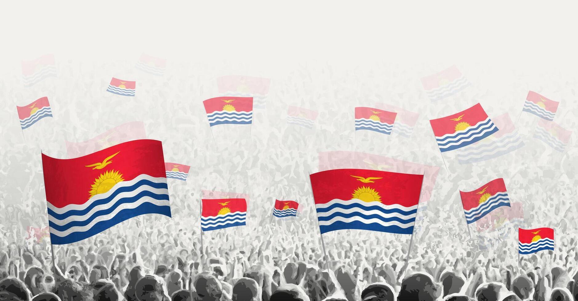 abstrato multidão com bandeira do Kiribati. povos protesto, revolução, greve e demonstração com bandeira do Kiribati. vetor