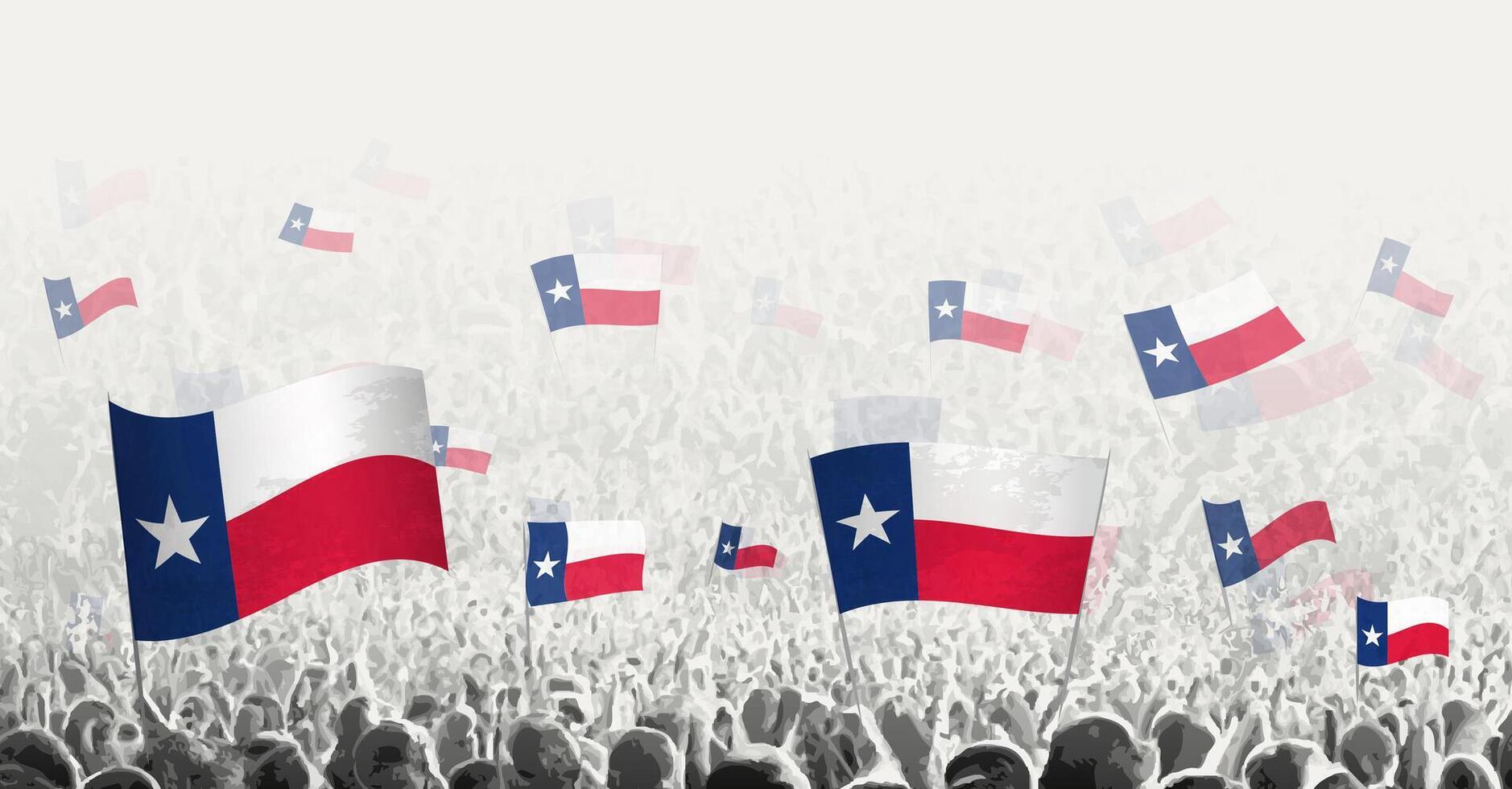 abstrato multidão com bandeira do texas. povos protesto, revolução, greve e demonstração com bandeira do texas. vetor