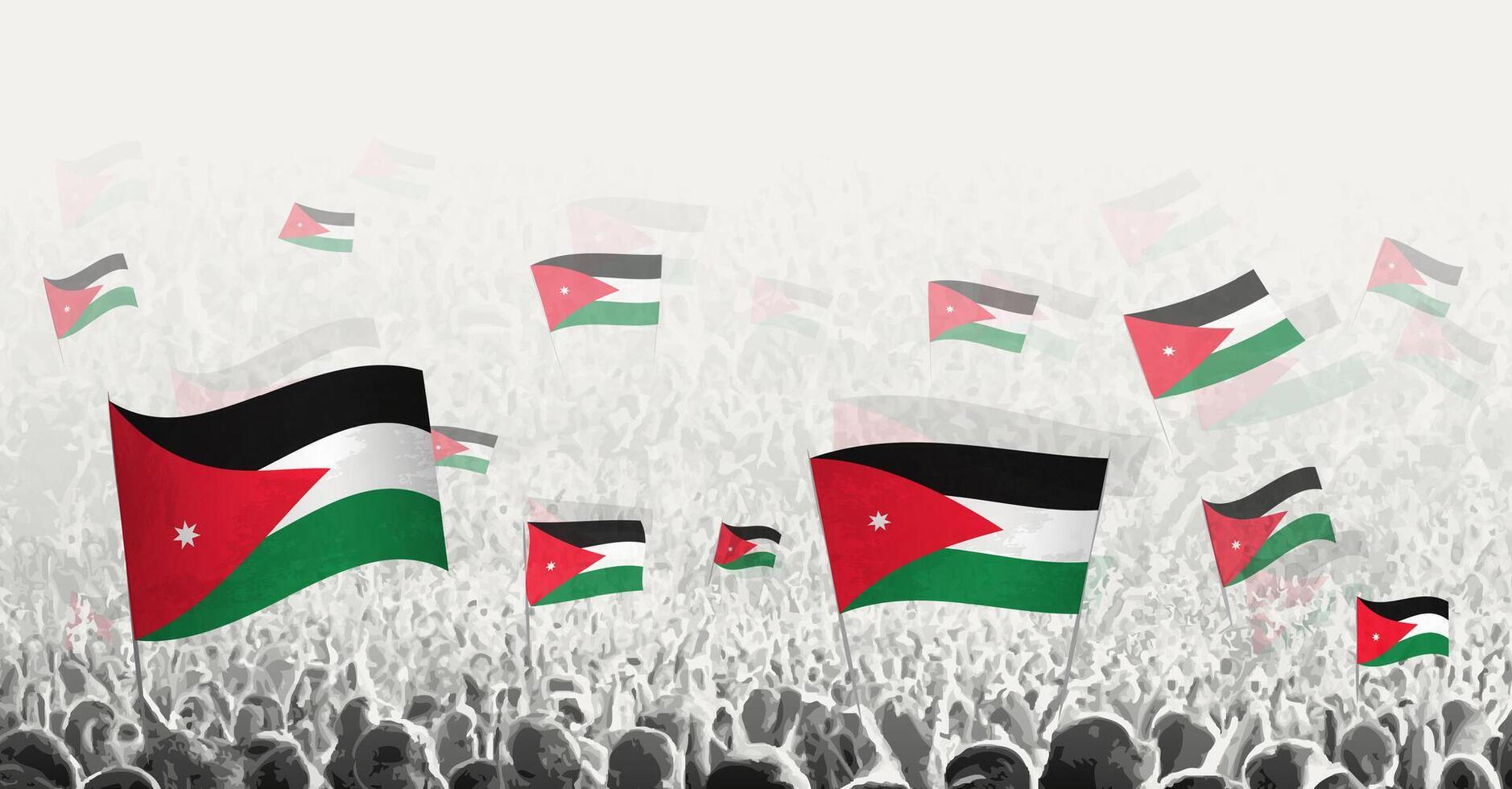 abstrato multidão com bandeira do Jordânia. povos protesto, revolução, greve e demonstração com bandeira do Jordânia. vetor
