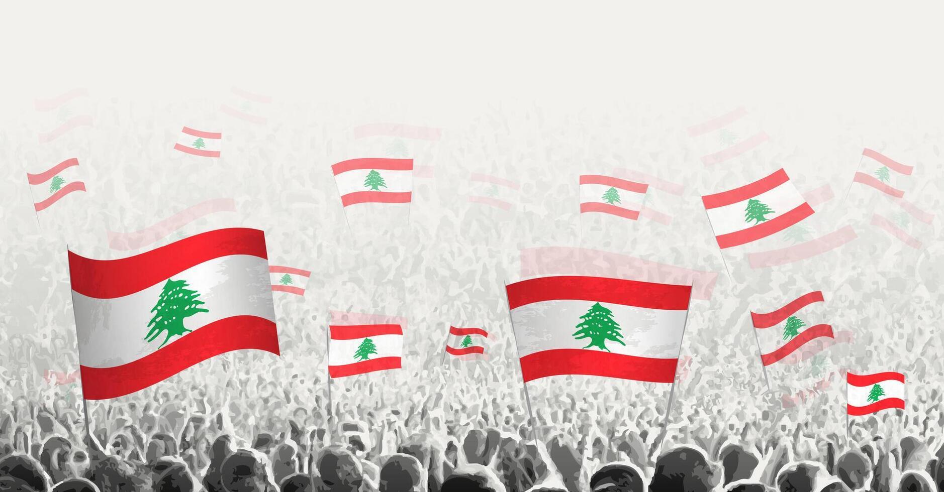abstrato multidão com bandeira do Líbano. povos protesto, revolução, greve e demonstração com bandeira do Líbano. vetor