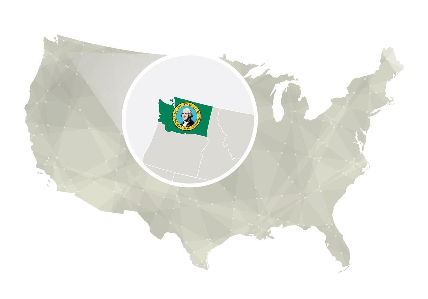 poligonal abstrato EUA mapa com ampliado Washington estado. vetor