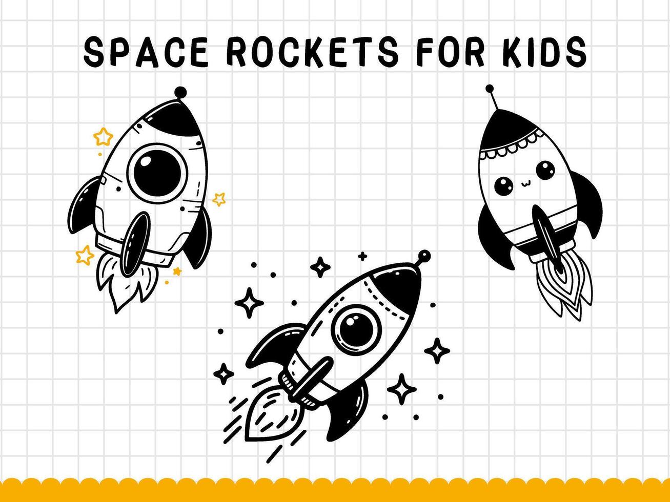 fofa rabisco espaço foguetes para crianças. vetor ilustração.