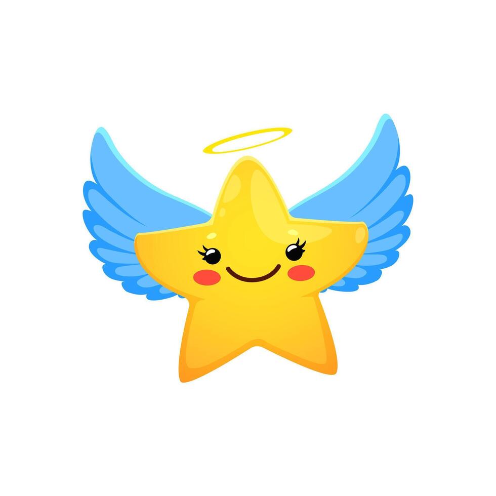 kawaii Estrela personagem com anjo asas e aréola vetor