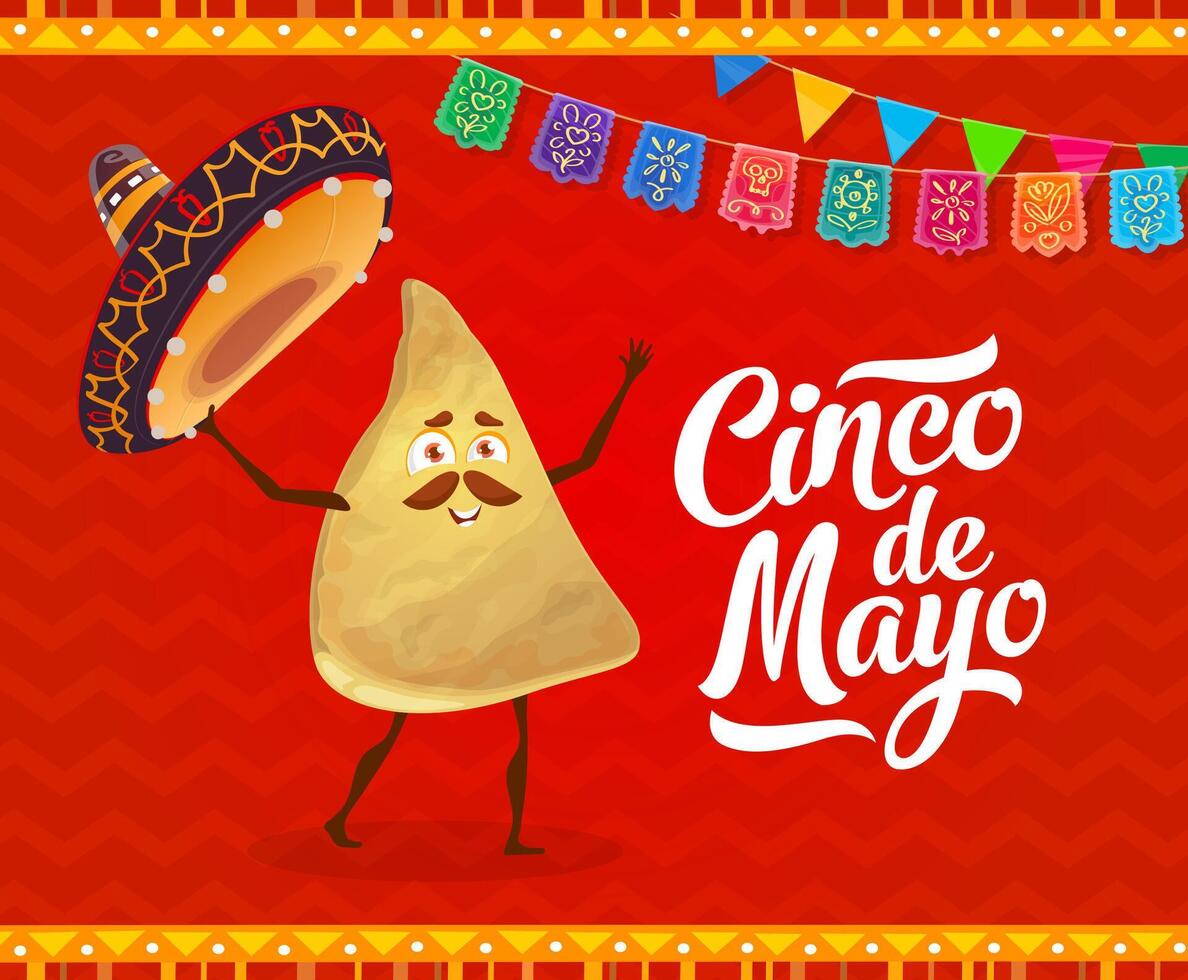 cinco de maionese mexicano feriado bandeira com nachos vetor