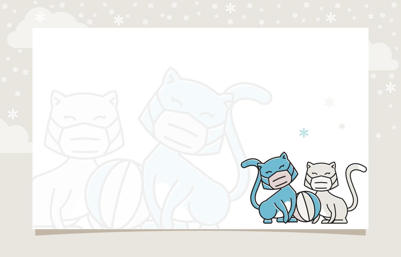 bola de gato inverno floco de neve feriado convite cartão moldura modelo de fundo vetor