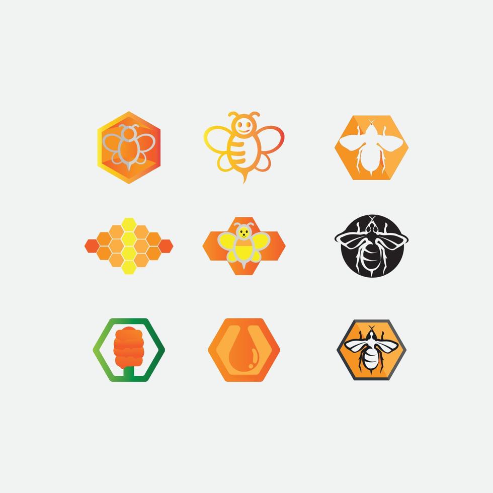 Honey and Bee icon logo vector design animal e ilustração