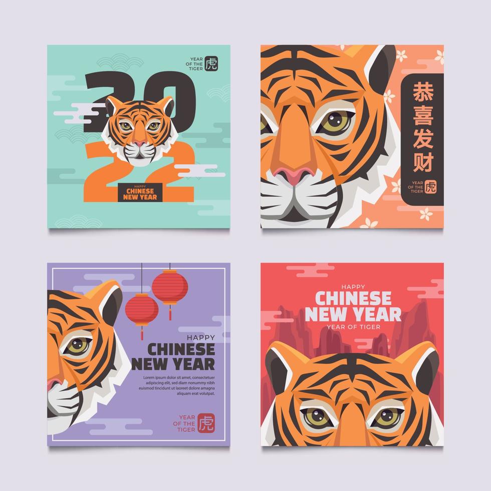 conjunto de mídia social do ano novo chinês, ano do tigre vetor