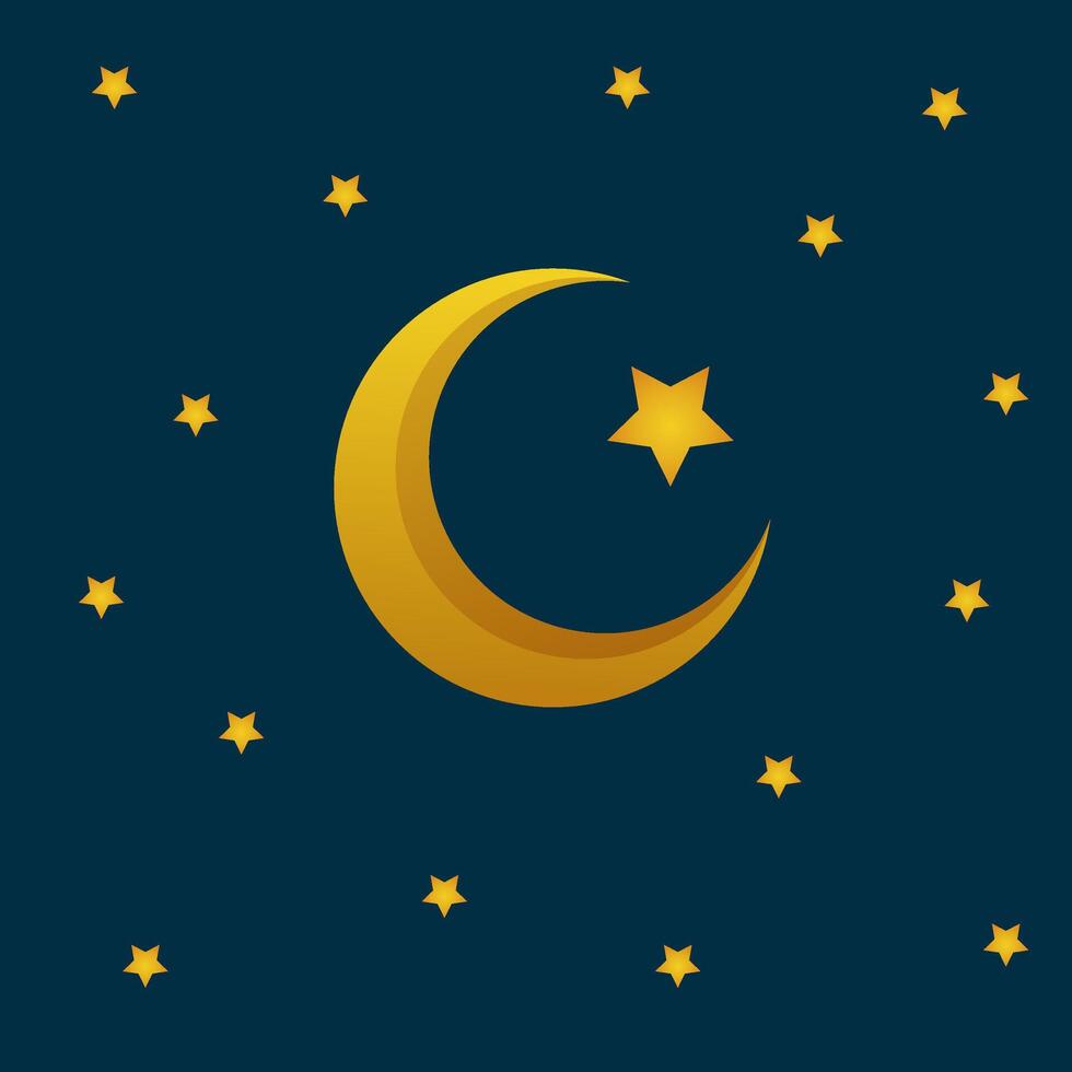 azul fundo com dourado crescente e estrelas. uma cumprimento cartão. a mês do Ramadã. vetor ilustração