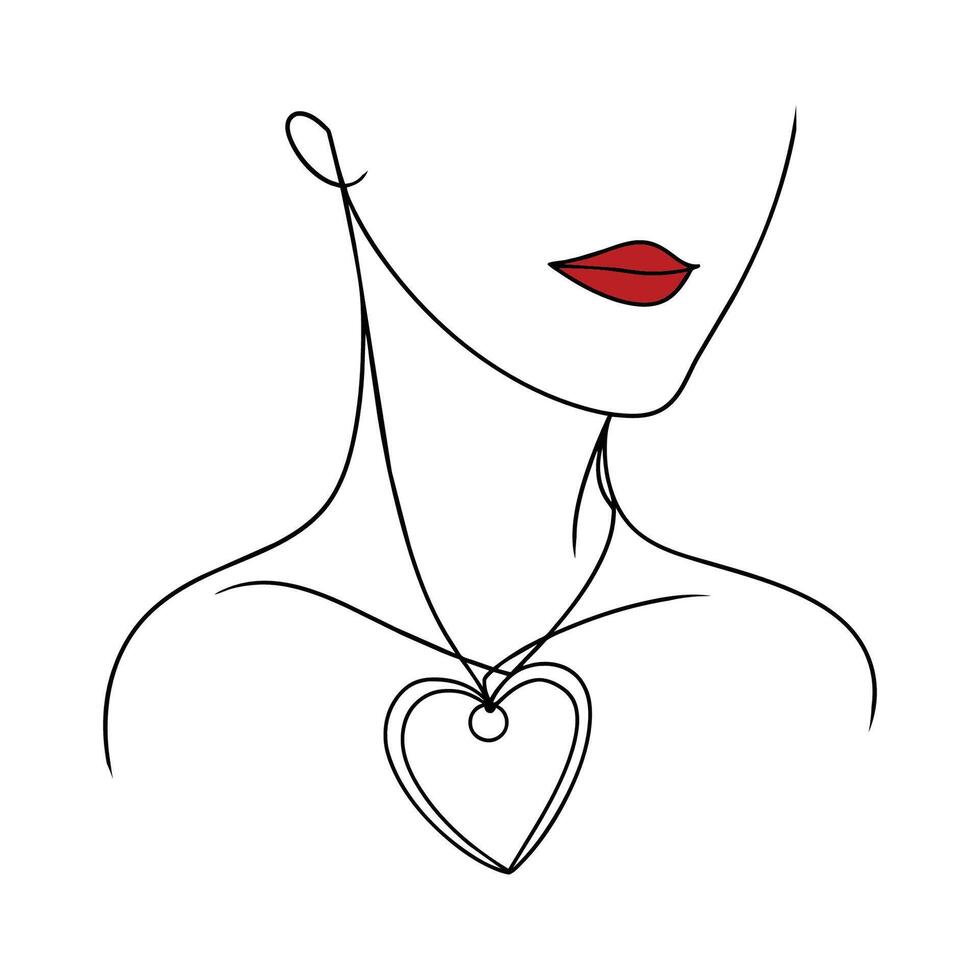 pescoço decoração com coração pingente linha arte vetor ilustração