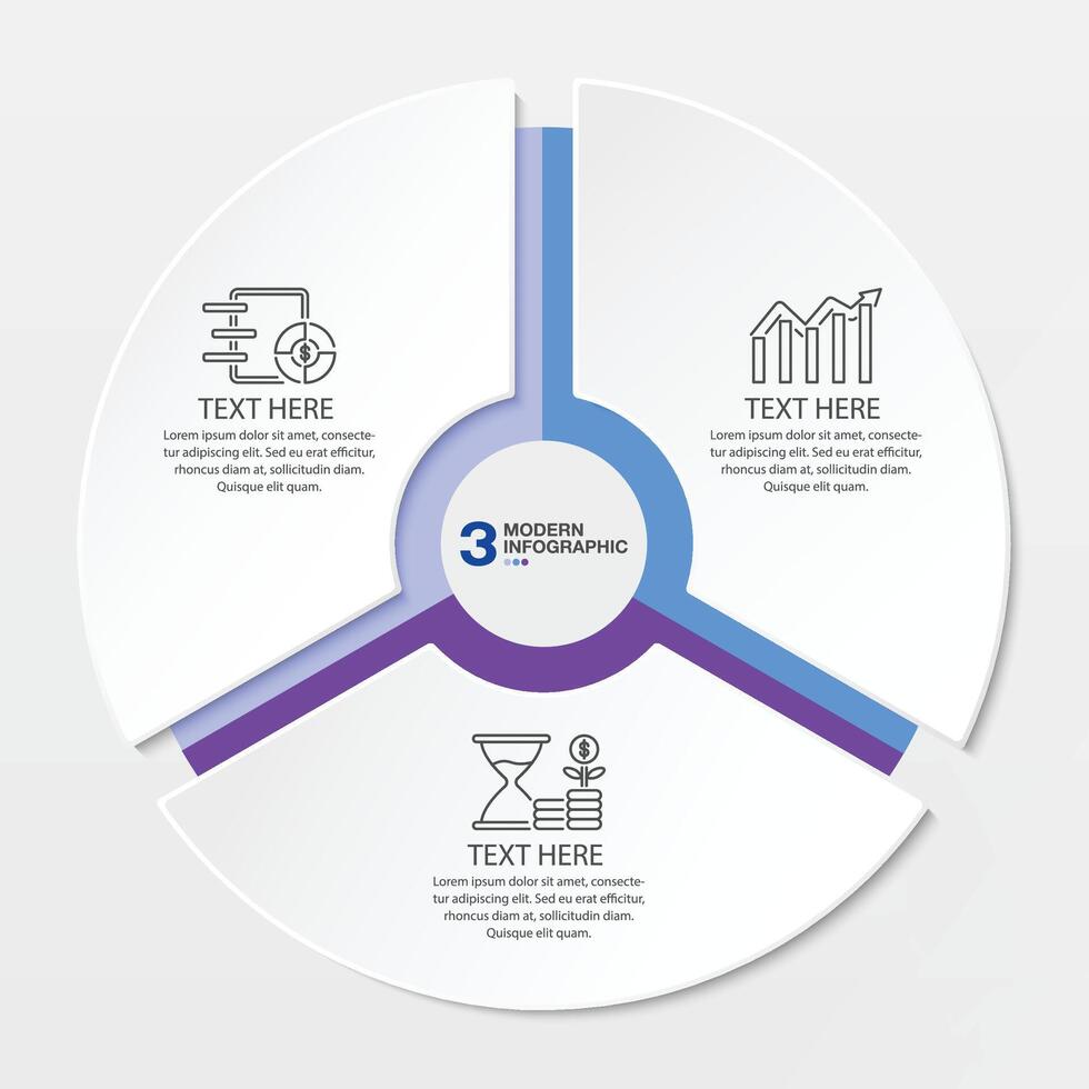 azul tom círculo infográfico com 3 passos, processo ou opções. vetor