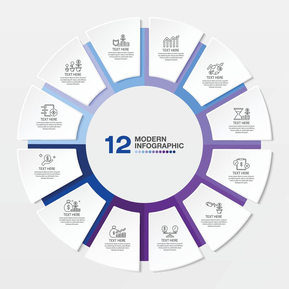 azul tom círculo infográfico com 12 passos, processo ou opções. vetor