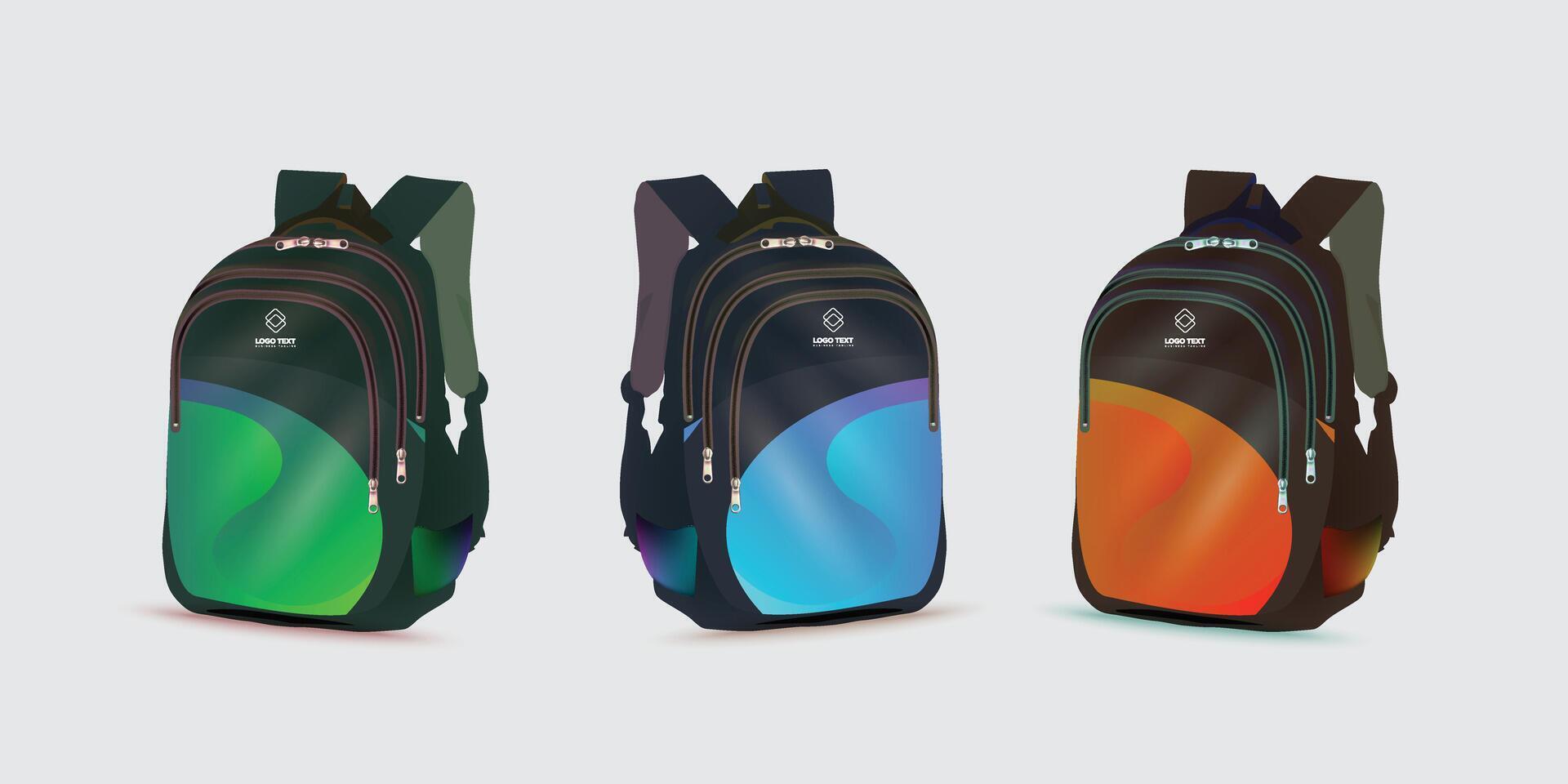 mochila com a logotipo do a costas para escola em isto. crianças escola saco modelo, vetor ilustração