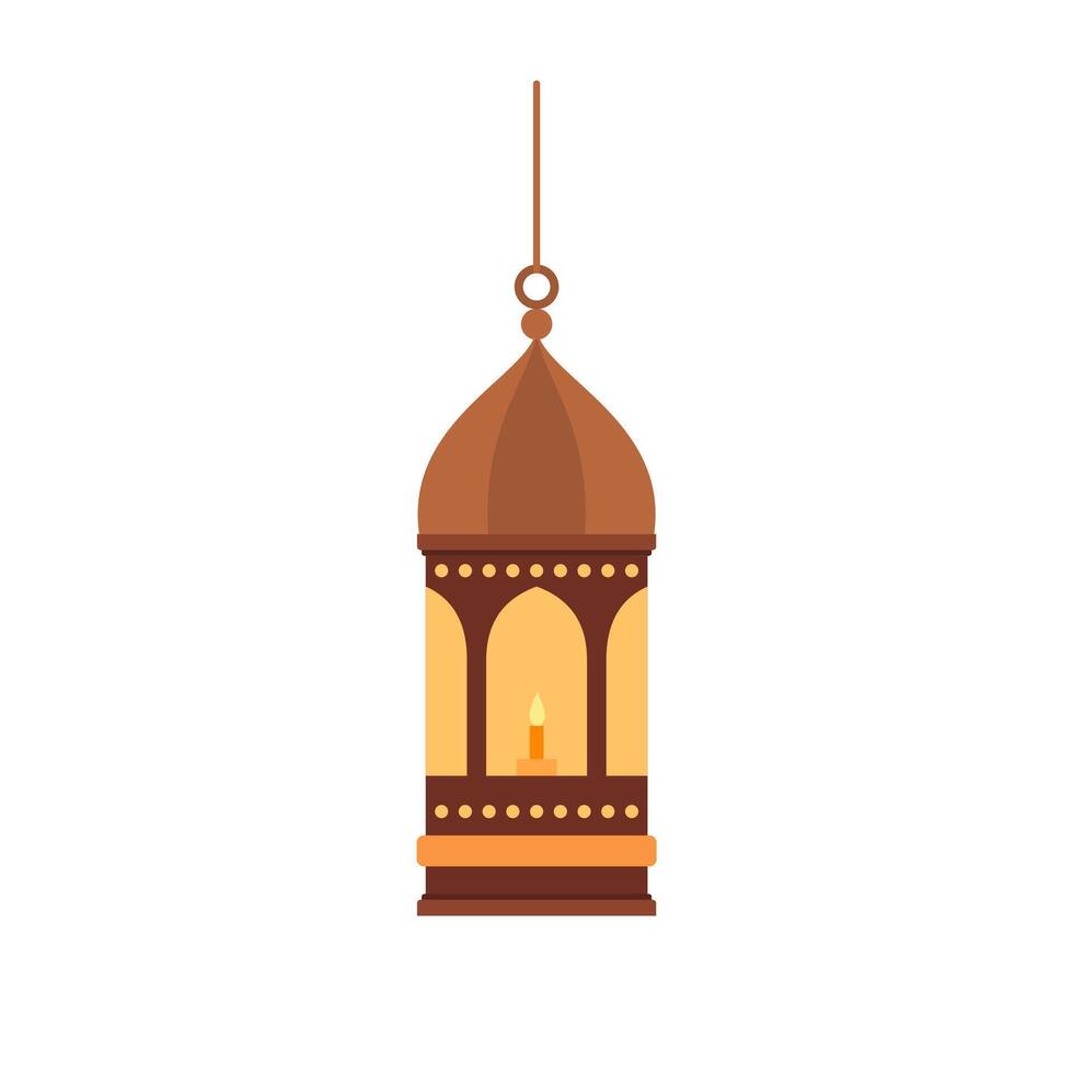 tradicional Oriental lanterna plano Projeto vetor ilustração. árabe muçulmano colorida suspensão lâmpadas, crescentes e estrelas.