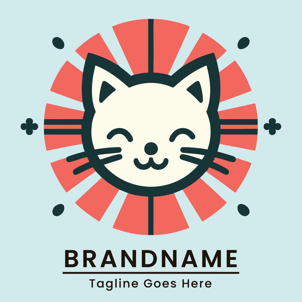 alegre gato logotipo plano japonês estilo suave cor branco e vermelho para branding vetor
