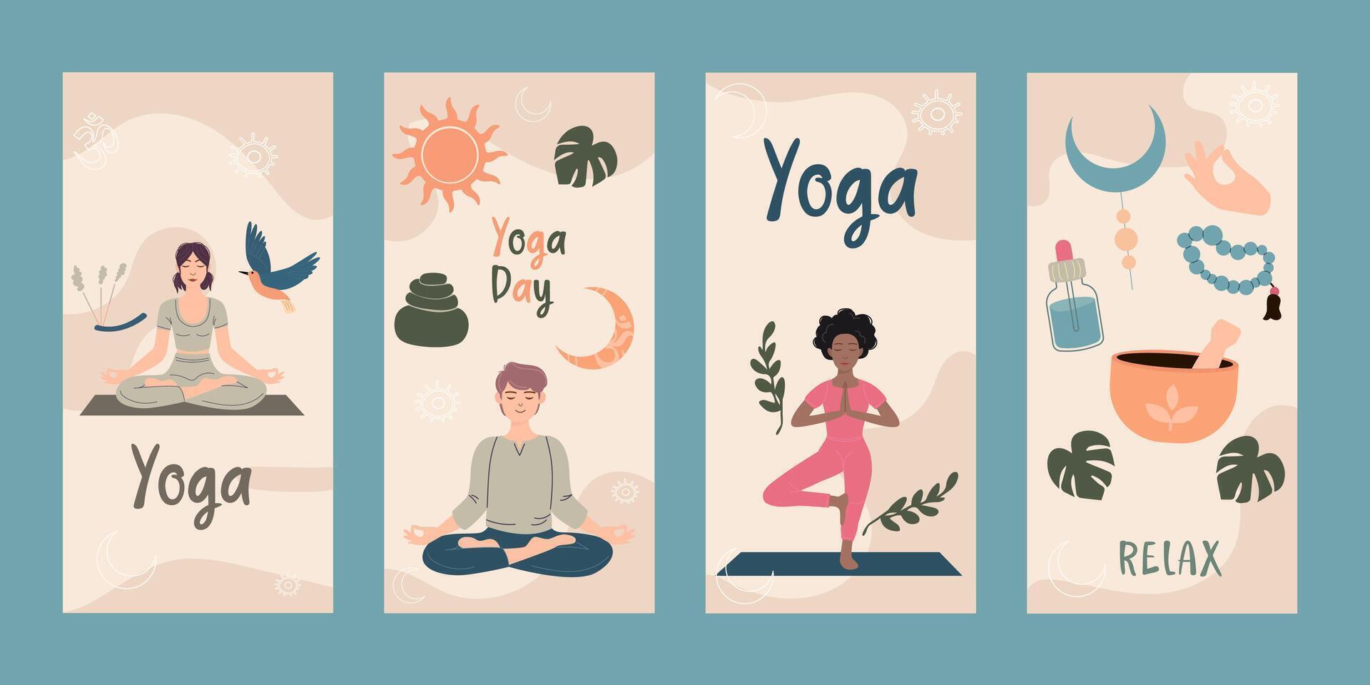 plano estilo ioga Instagram história coleção vetor