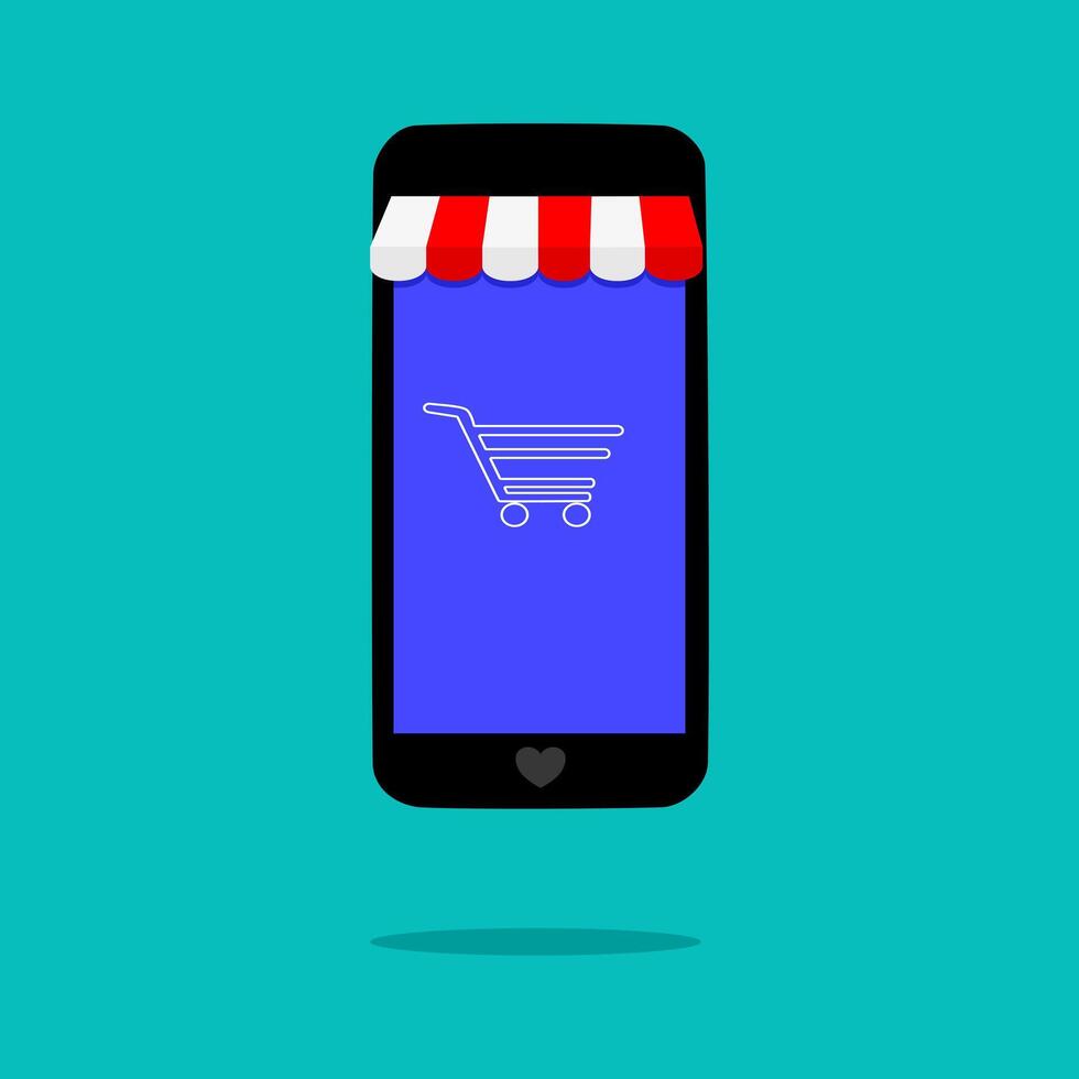 Smartphone representa a vitrine. conectados compras vetor