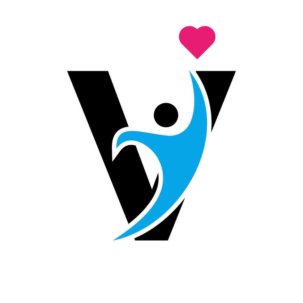 saúde Cuidado logotipo em carta v amor, coração símbolo. caridade logótipo vetor