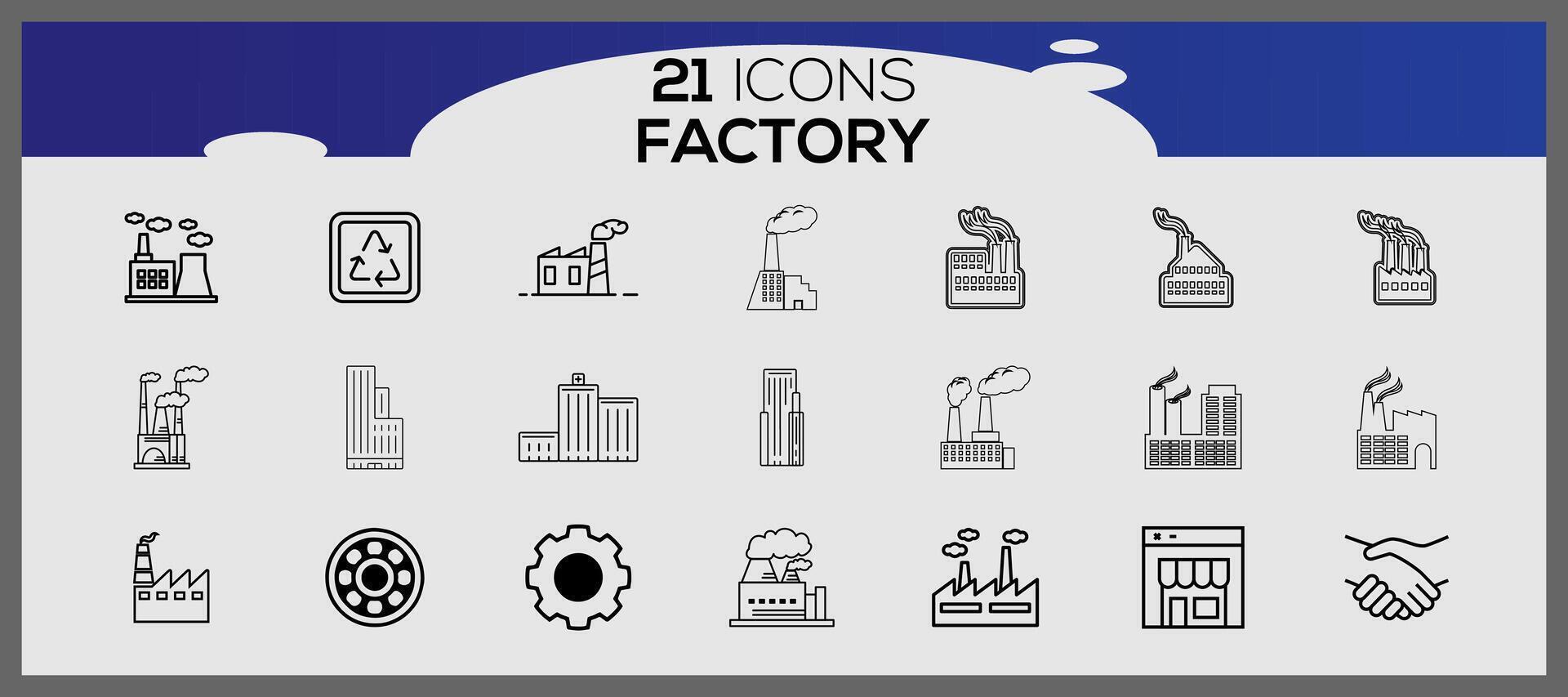 fábrica ícone pacote, com esboço ícone estilo. industrial edifícios plano ícone definir. plantas e fábricas adesivos ícone definir. vetor