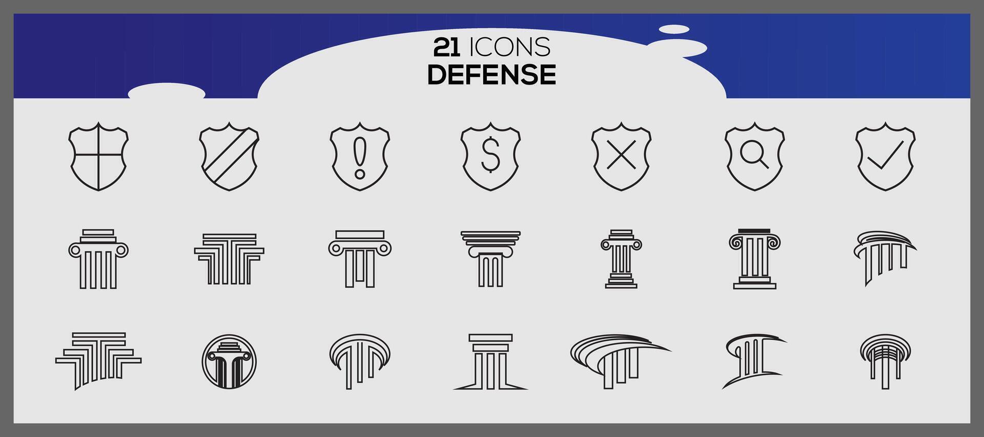 defesa ícones definir. segurança ícones definir. coleção do escudos dentro plano Projeto. vetor