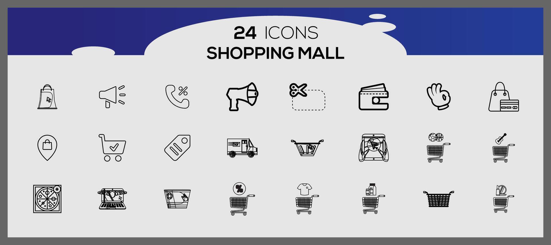supermercado mínimo ícones definir. e-comerce ícone coleção. compras ícones. vetor