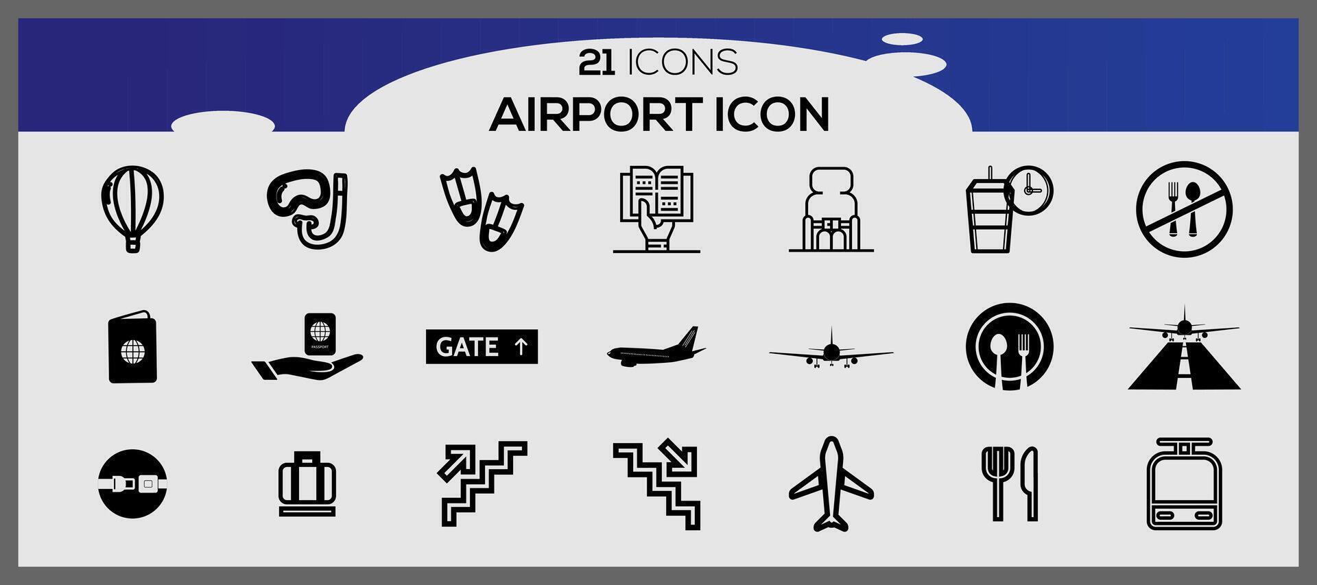 aeroporto ícones coleção. viagem vetor ícones para do utilizador interface Projeto. aeroporto ícone definir.