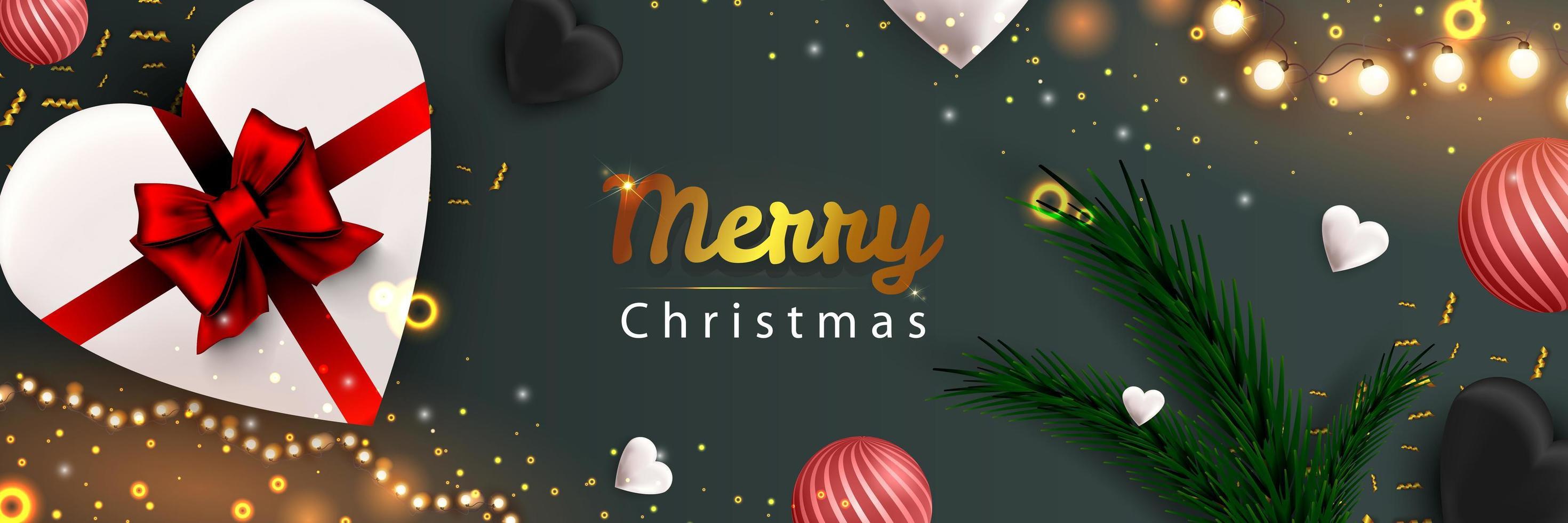 banner da web de feliz Natal. cartaz de celebração do feriado de Natal e feliz ano novo 2022. ilustração vetorial com elementos 3D realistas. cartaz de Natal horizontal, plano de fundo, cartões, cabeçalho. vetor