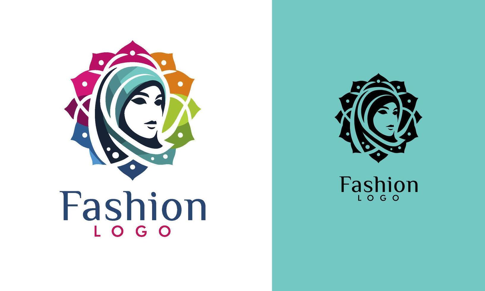 muçulmano moda logotipo, cheio cor hijab mulher cabeça vetor