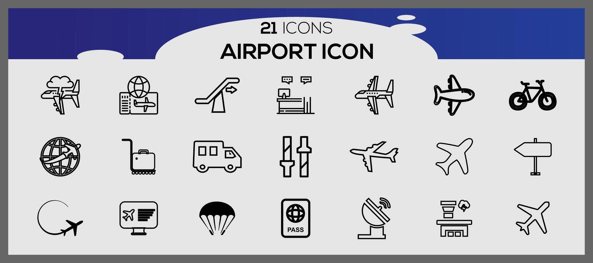 aeroporto ícones coleção. viagem vetor ícones para do utilizador interface Projeto. aeroporto ícone definir.