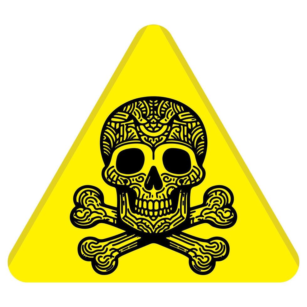 Perigo triângulo placa com crânio e ossos cruzados. perigo Atenção ícone símbolo do morte esboço vetor ilustração