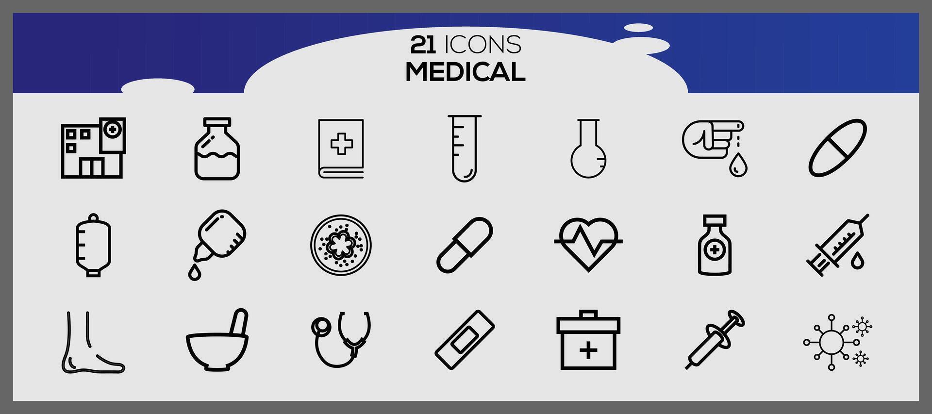 pacote do médico ícones. saúde ícones definir. médico ícones pacote. vetor