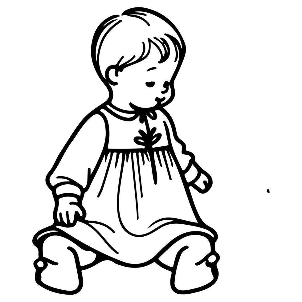 contínuo 1 Preto linha arte mão desenhando criança caminhando rabiscos esboço desenho animado personagens estilo coloração página vetor ilustração em branco fundo
