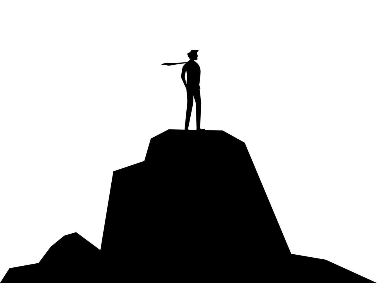 silhueta do uma líder em pé em uma montanha topo vetor