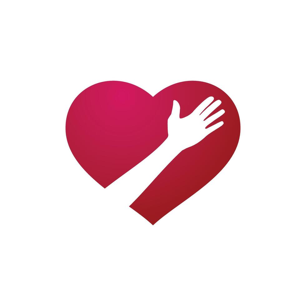 mão e vermelho coração ícone vetor logotipo modelo
