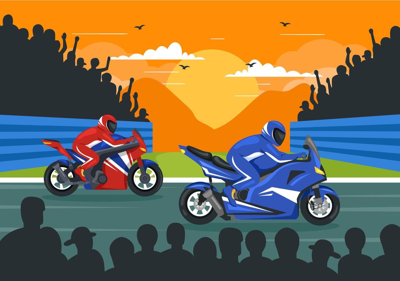 corrida motosport Rapidez bicicleta vetor ilustração para concorrência ou campeonato raça de vestindo roupa de esporte e equipamento dentro plano desenho animado fundo
