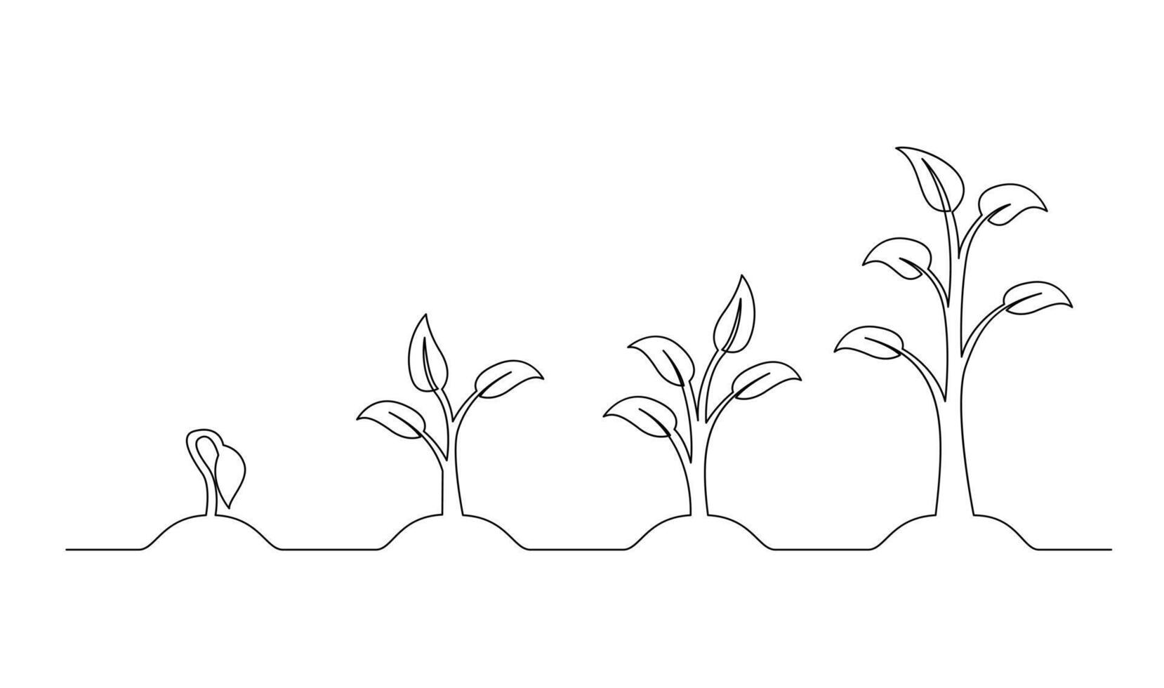 contínuo linha desenhando do degrau do árvore crescimento. plantas crescer isolado em branco fundo vetor