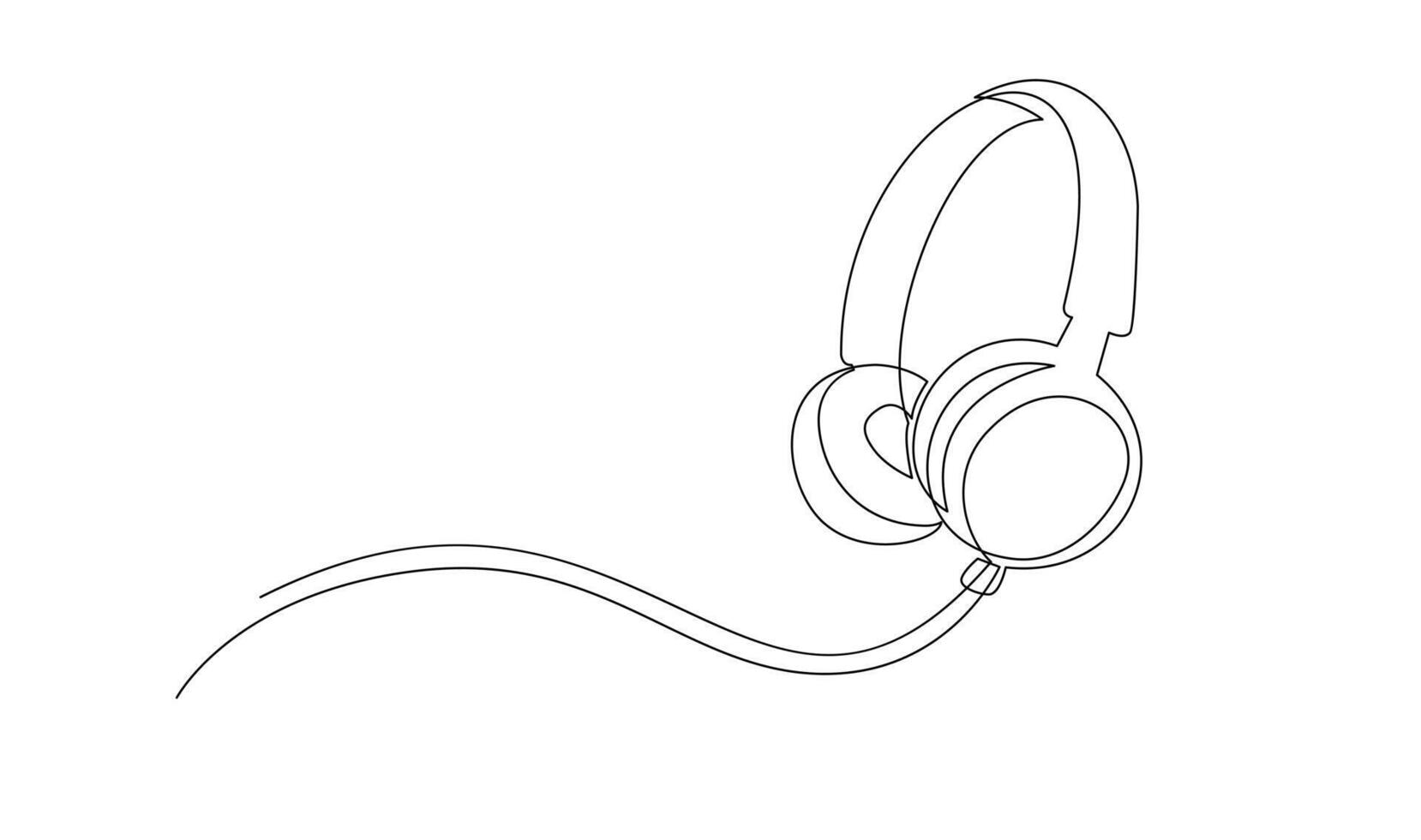 1 linha fones de ouvido. contínuo desenhando do música gadget e observação. vetor