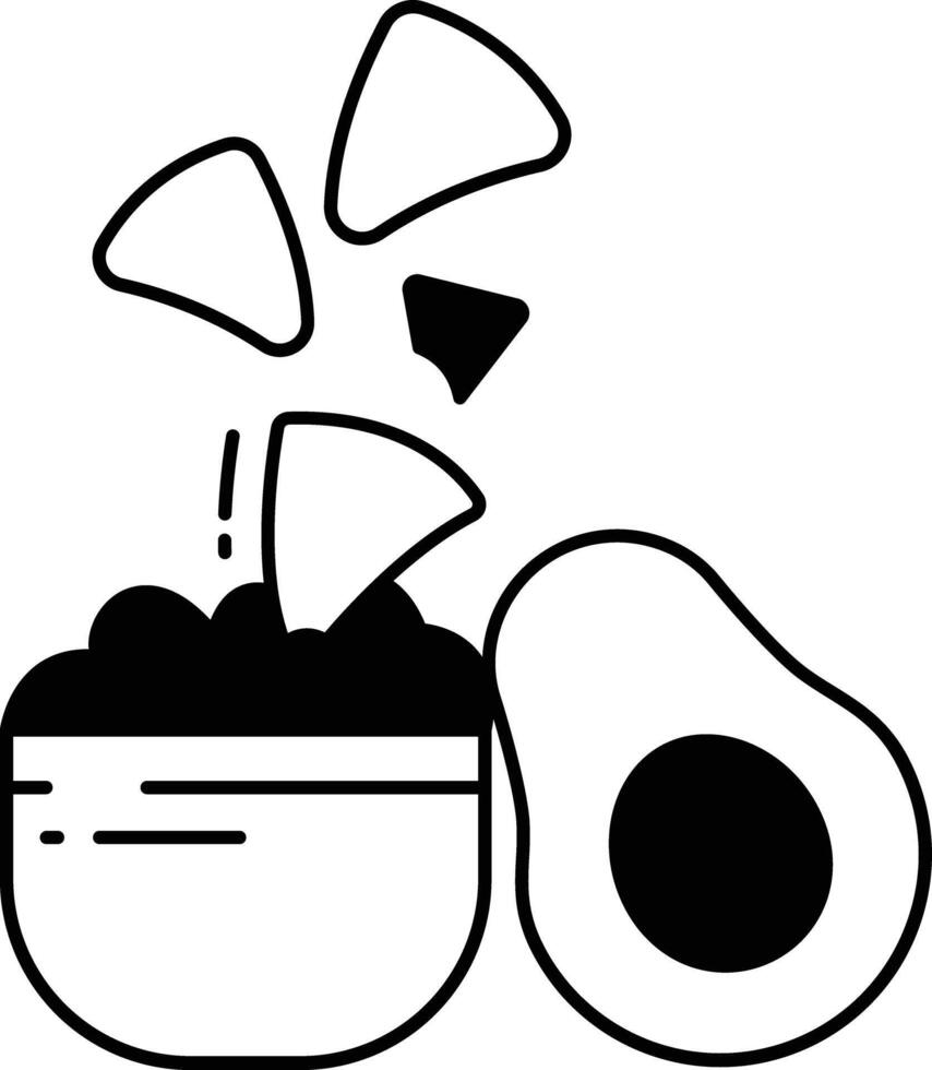 nachos com abacate mergulho glifo e linha vetor ilustração