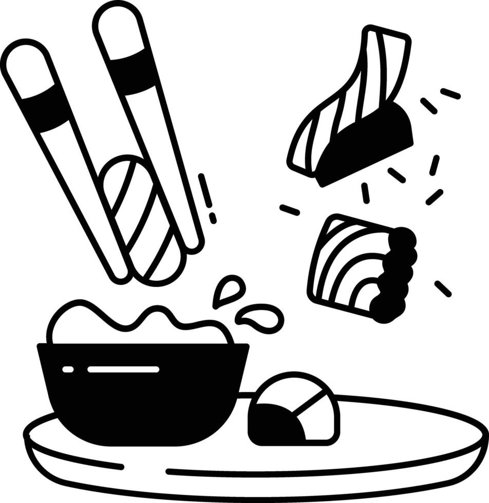 Sushi glifo e linha vetor ilustração