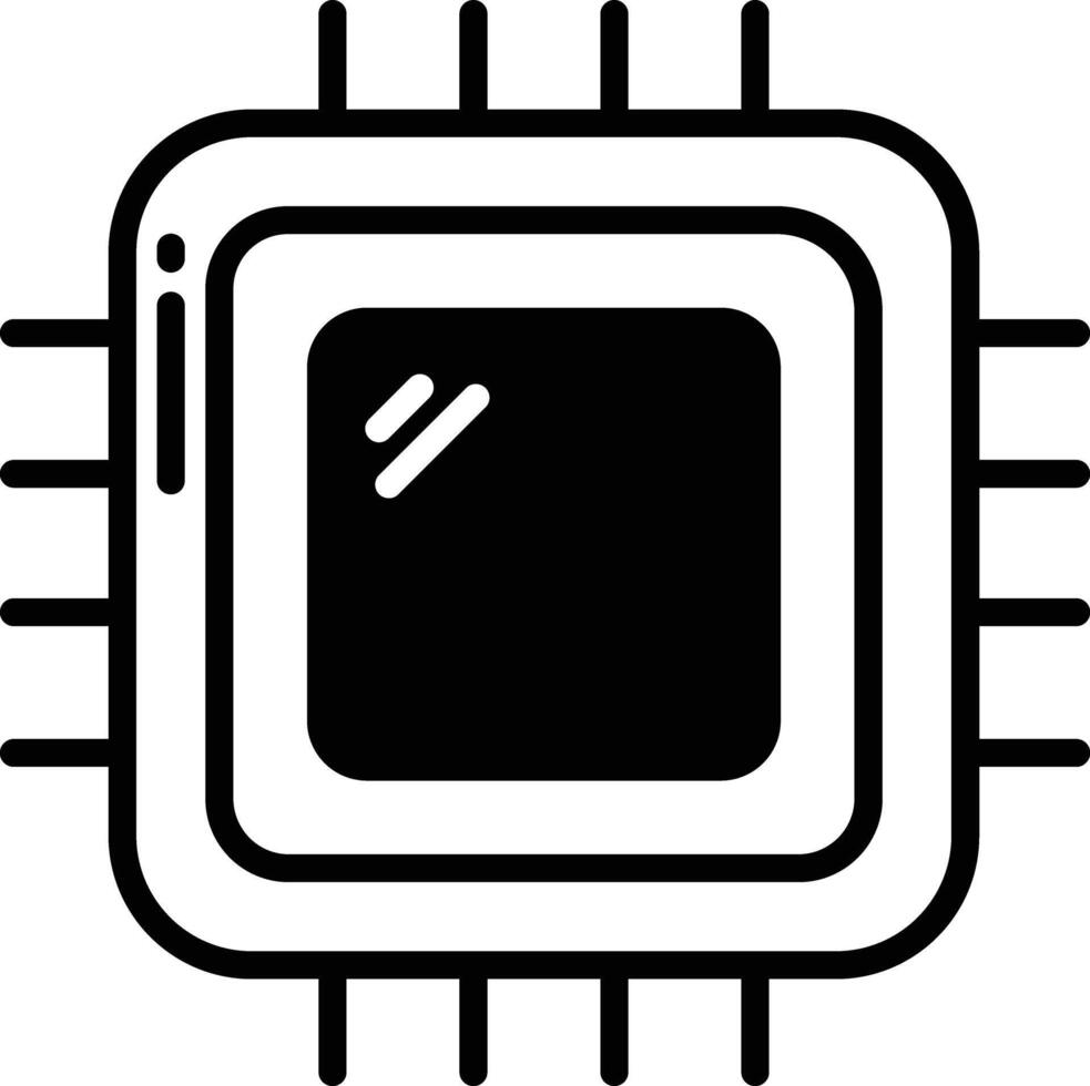 CPU configuração glifo e linha vetor ilustração