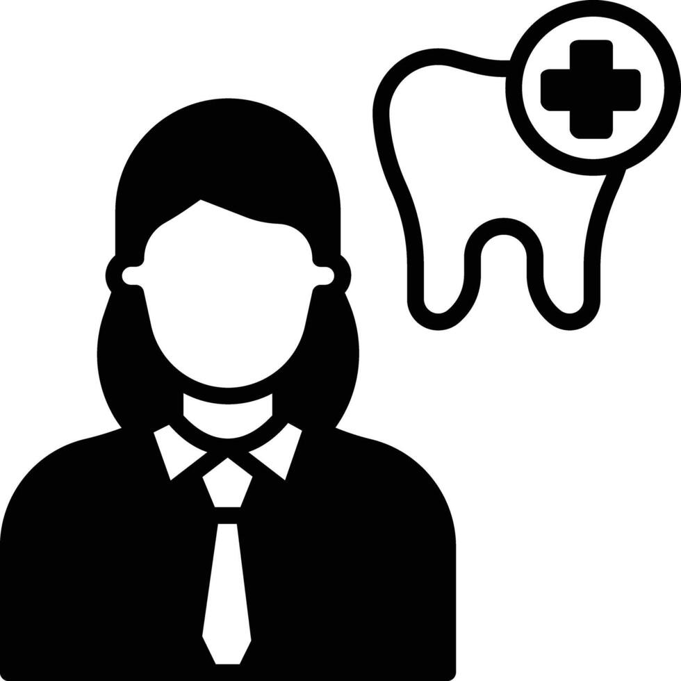 mulher dentista glifo e linha vetor ilustração