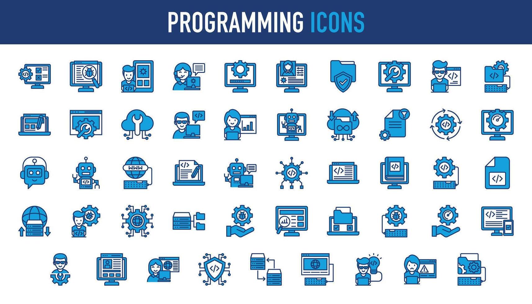 programação linha ícone definir. Programas desenvolvimento, codificação ícone coleção. programador e desenvolvedor símbolo vetor ilustração.