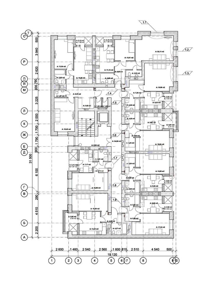 detalhado arquitetônico multistory construção chão plano, apartamento disposição, projeto. vetor ilustração