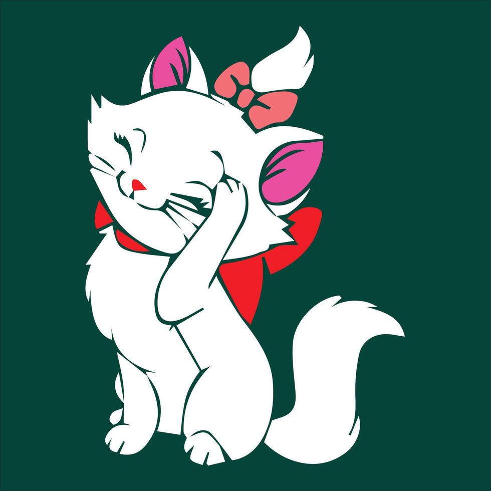 uma desenho animado branco gato com uma vermelho arco. vetor