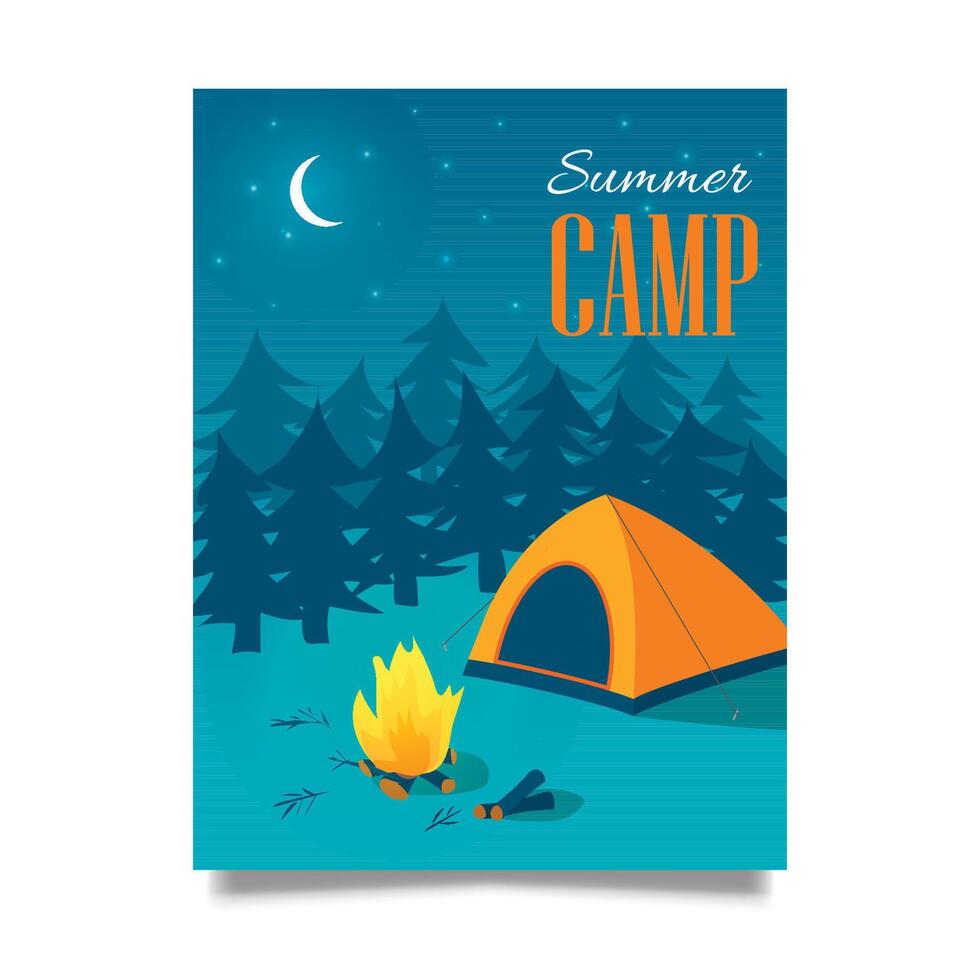 verão acampamento vetor mão desenhado folheto ou poster