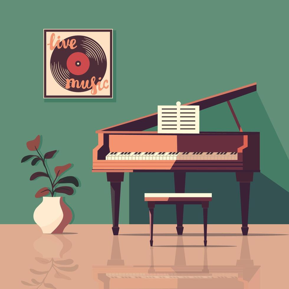 plano vetor ilustração do uma piano dentro a verde quarto