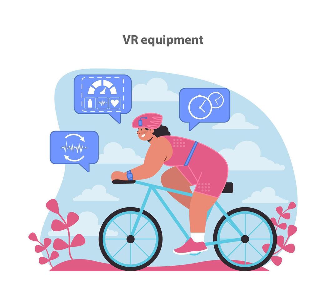 pedal para dentro a futuro do exercício com nosso vr equipamento ilustração. vetor