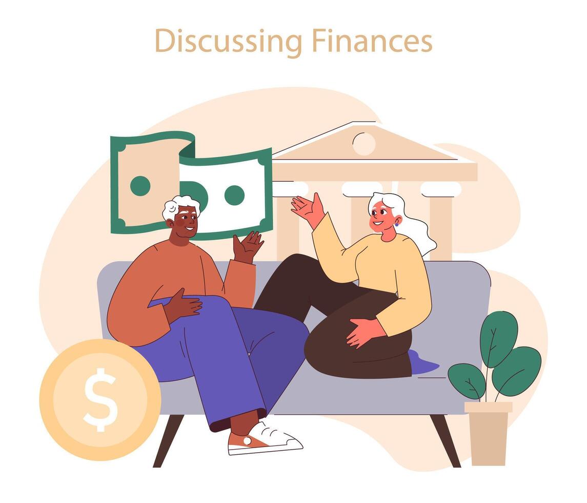 discutindo finanças. maduro casal acionado dentro uma animado conversação vetor
