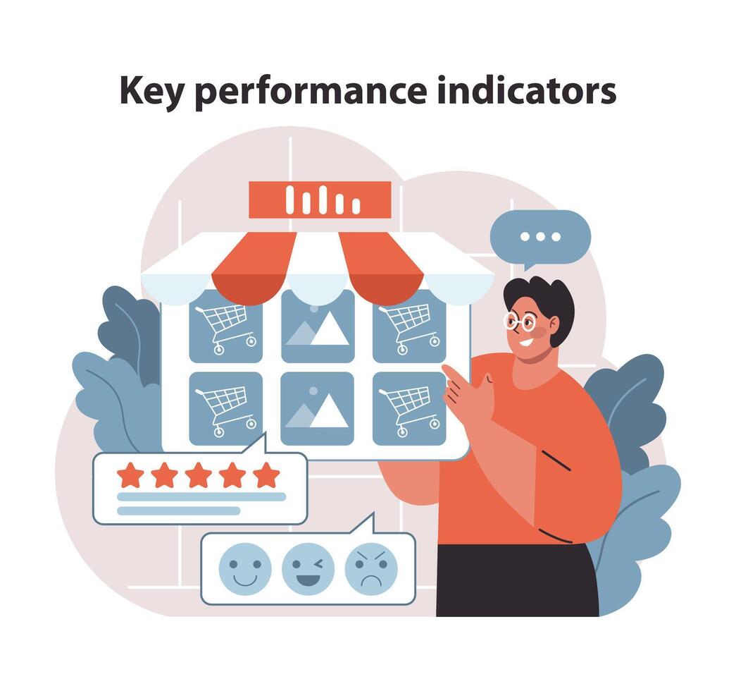 chave desempenho indicadores dentro varejo. detalhado monitoramento do cliente satisfação e vendas Métricas. vetor